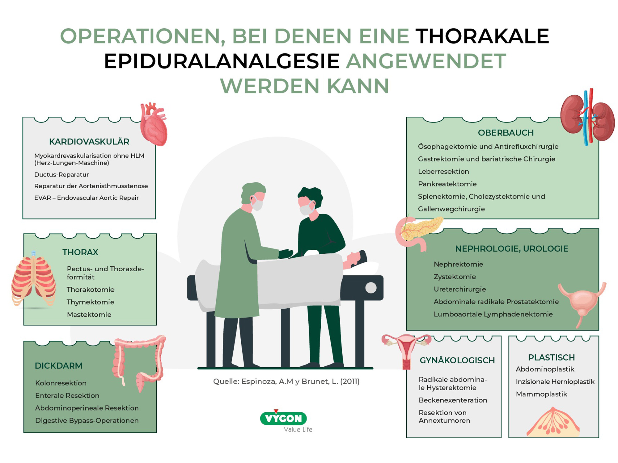 Operationen, bei denen eine thorakale Epiduralanalgesie angewendet werden kann