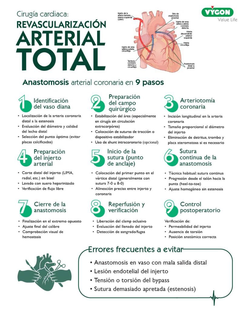 Infografía que presenta los pasos para realizar una revascularización arterial total
