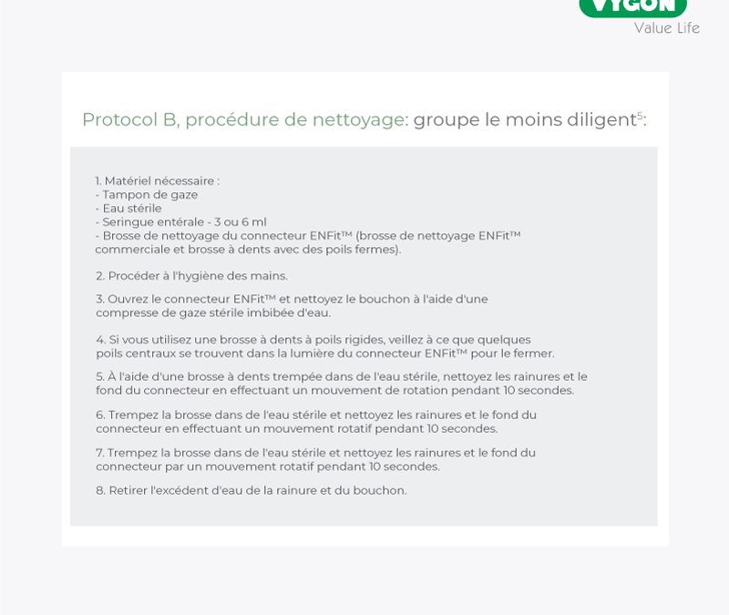 Protocole B – Procédure de nettoyage ENFit : groupe moins diligent