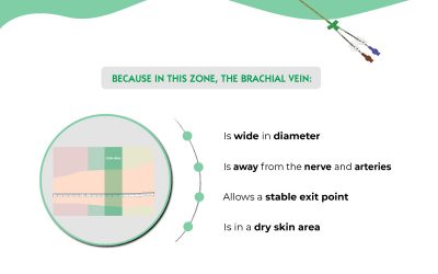 Why is the green zone of the ZIM method the best place to insert a PICC?